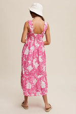 PinkBlush Fuchsia Floral Tiered Sleeveless Midi Dress - 