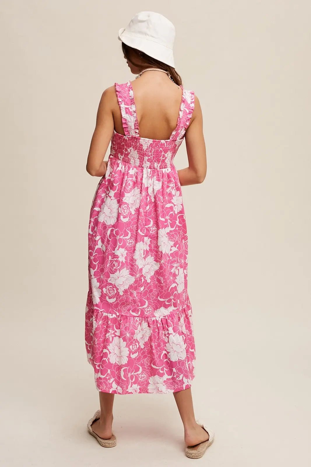 PinkBlush Fuchsia Floral Tiered Sleeveless Midi Dress - 