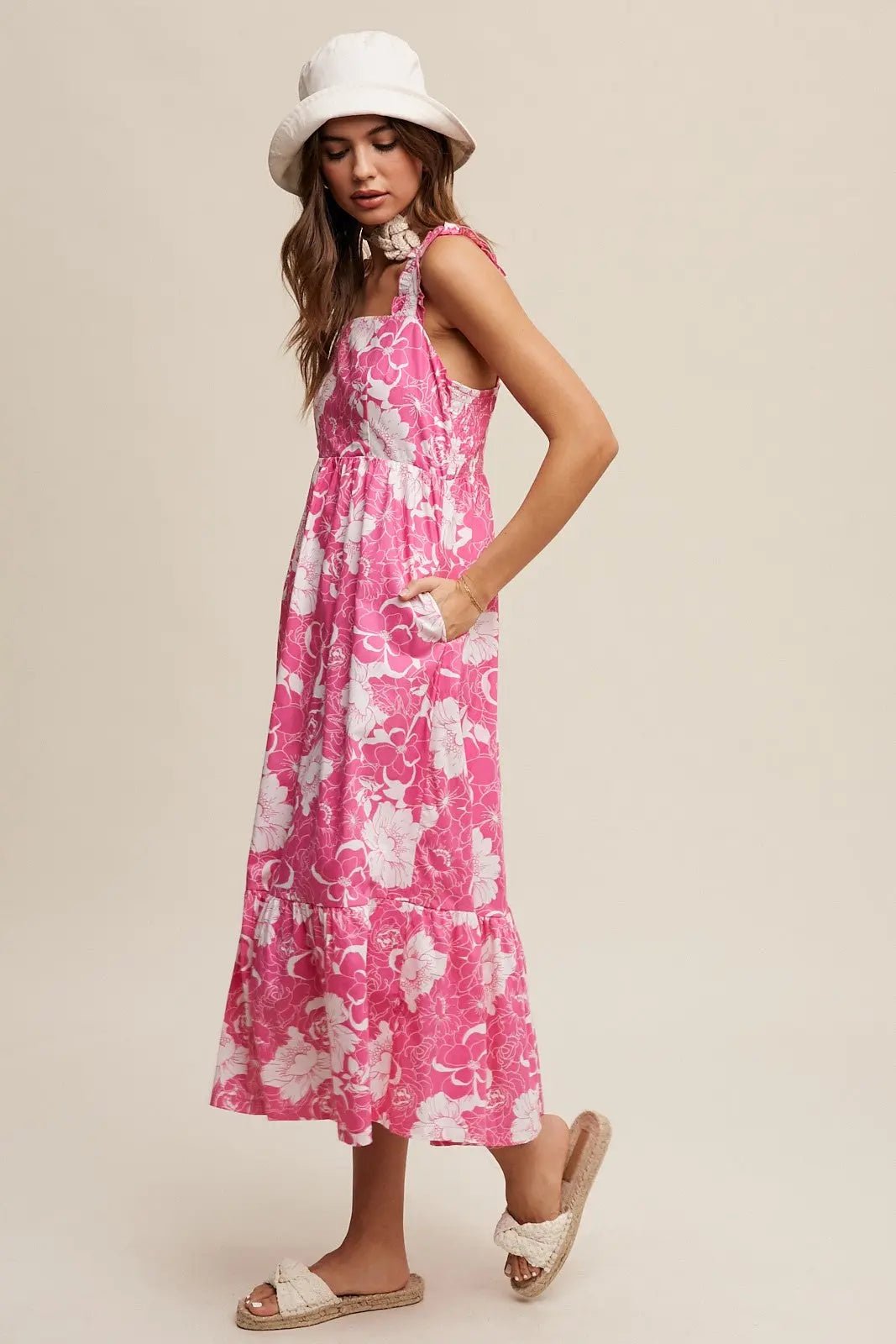 PinkBlush Fuchsia Floral Tiered Sleeveless Midi Dress - 