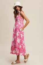 PinkBlush Fuchsia Floral Tiered Sleeveless Midi Dress - 