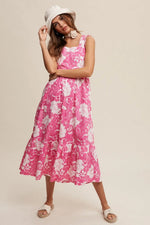 PinkBlush Fuchsia Floral Tiered Sleeveless Midi Dress - 