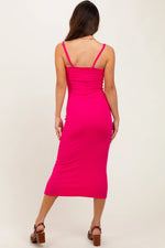 PinkBlush Fuchsia Ribbed Bodycon Midi Dress - 