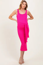 PinkBlush Fuchsia Ribbed Front Tie Sleeveless Maternity Midi Dress - 