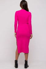 PinkBlush Fuchsia Ribbed Mock Neck Long Sleeve Maternity Midi Dress - 