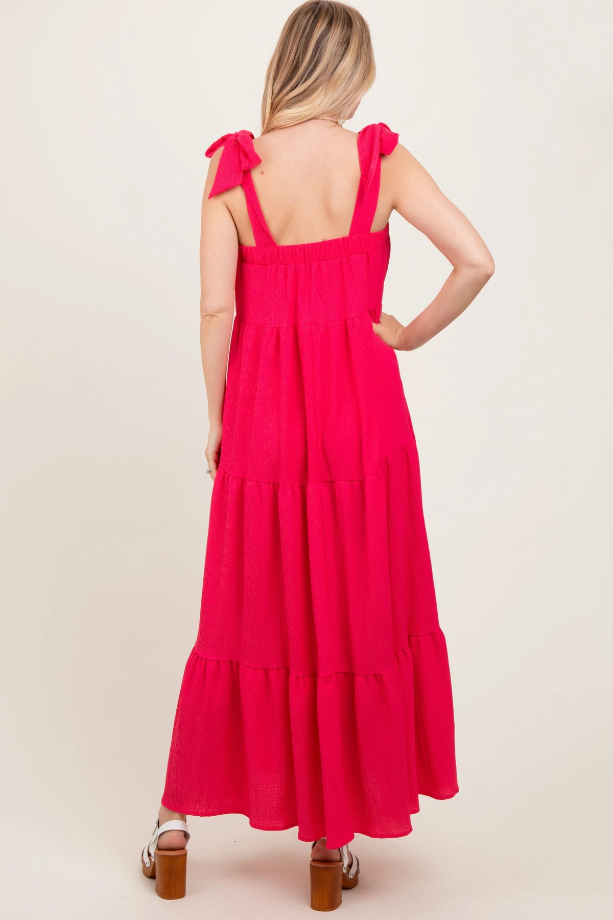 PinkBlush Fuchsia Shoulder Tie Tiered Maxi Dress - 
