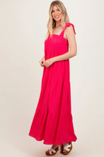 PinkBlush Fuchsia Shoulder Tie Tiered Maxi Dress - 