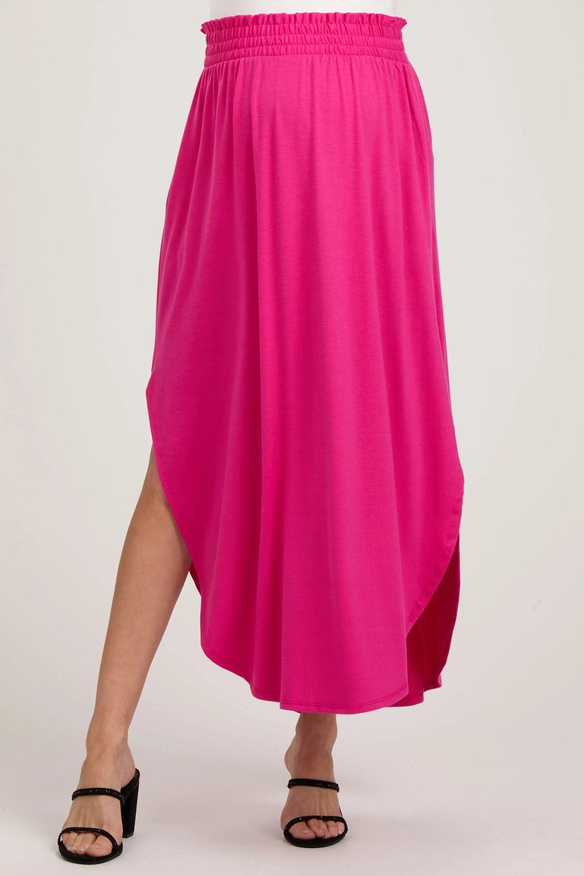 PinkBlush Fuchsia Smocked Rounded Hem Maternity Maxi Skirt - 