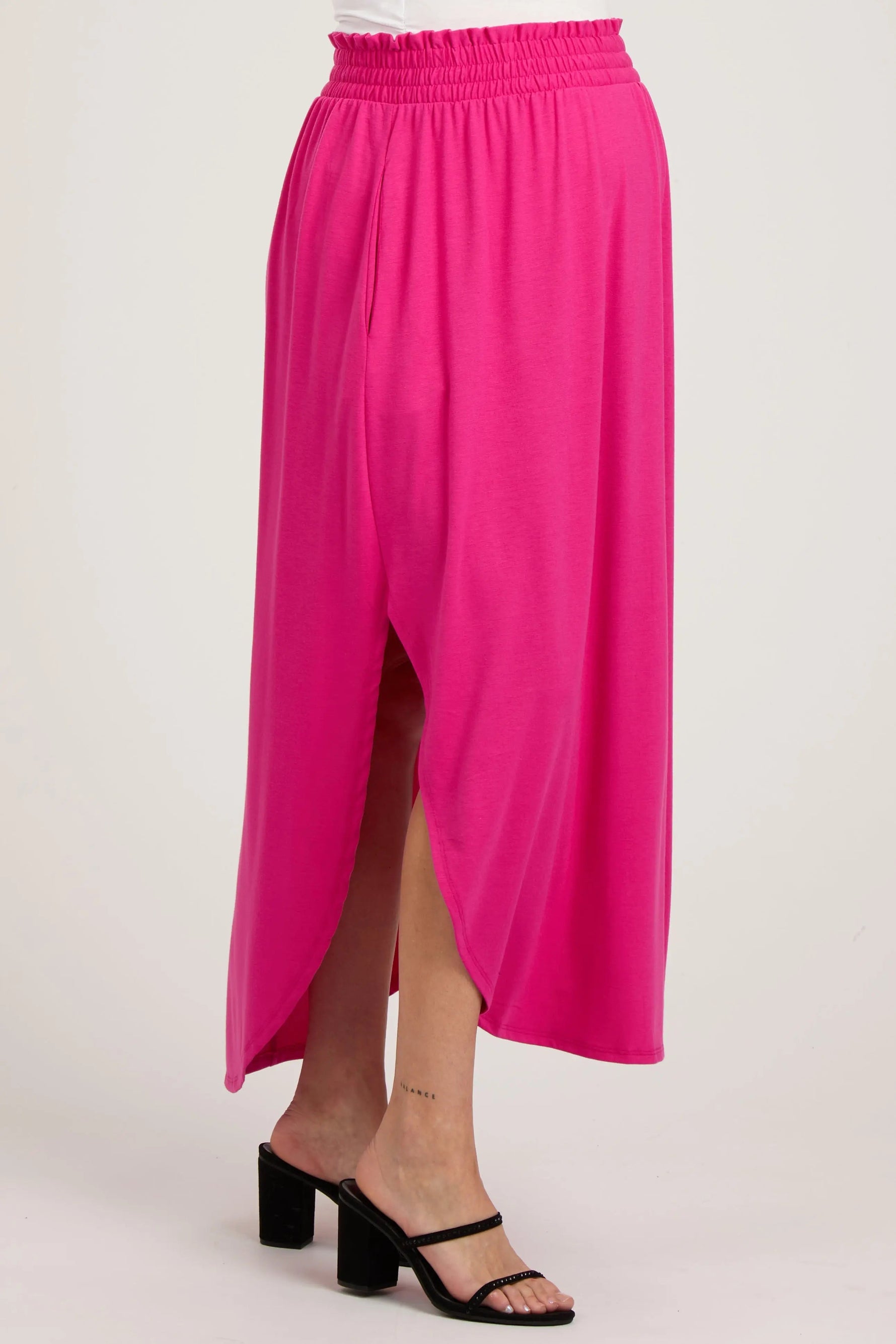 PinkBlush Fuchsia Smocked Rounded Hem Maternity Maxi Skirt - 