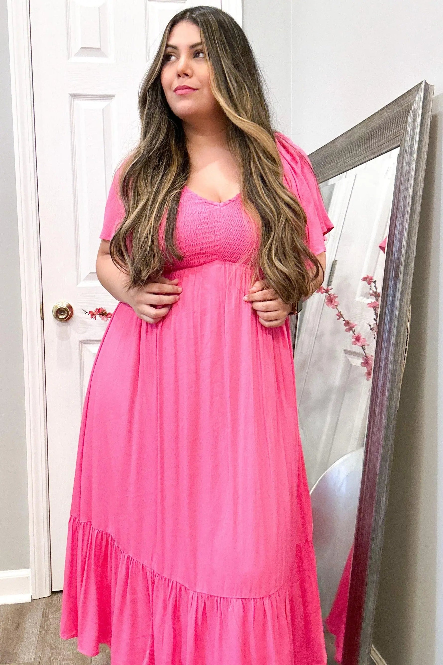 PinkBlush Fuchsia Smocked Ruffle Dress - 