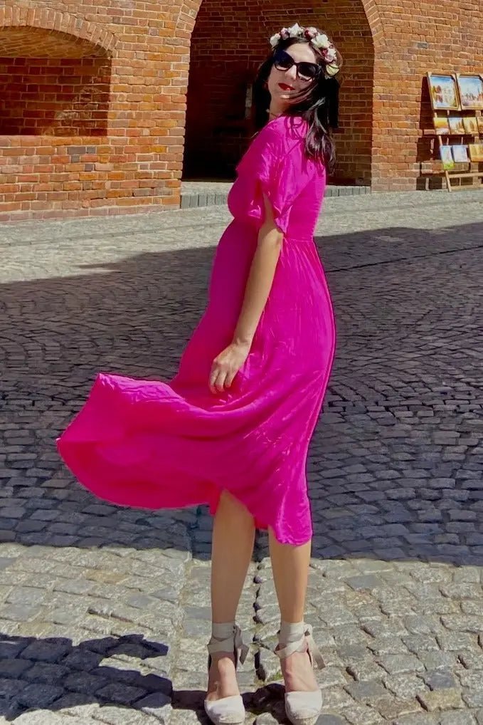 PinkBlush Fuchsia Smocked Ruffle Dress - 