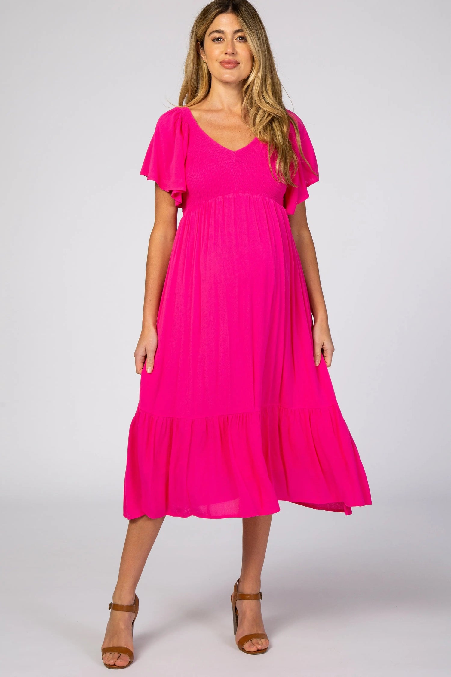 PinkBlush Fuchsia Smocked Ruffle Maternity Dress - 