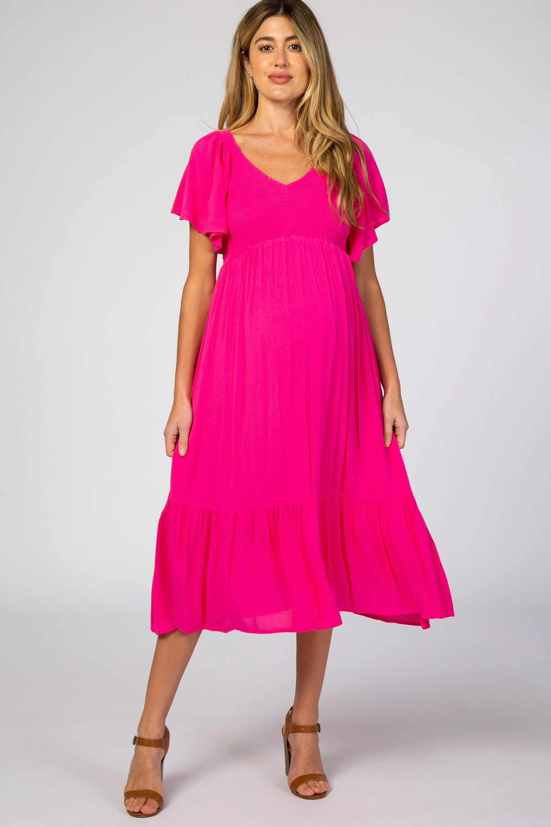 PinkBlush Fuchsia Smocked Ruffle Maternity Dress - 