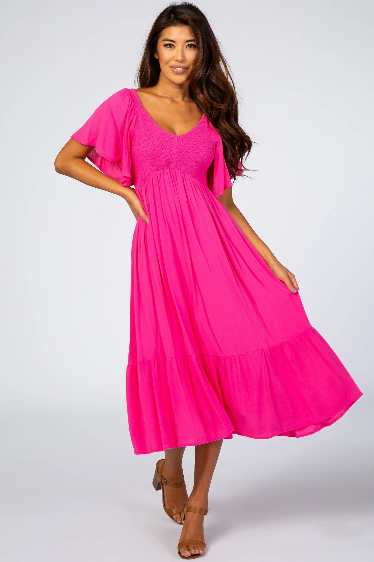 PinkBlush Fuchsia Smocked Ruffle Maternity Dress - 