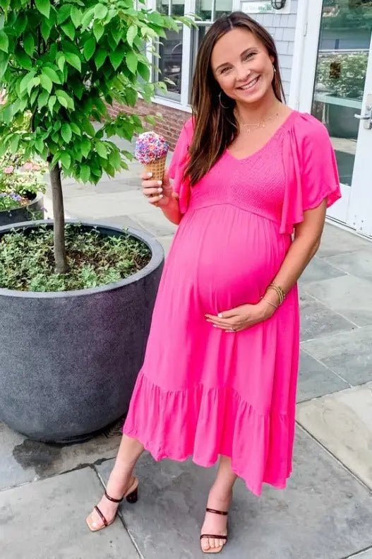 PinkBlush Fuchsia Smocked Ruffle Maternity Dress - 
