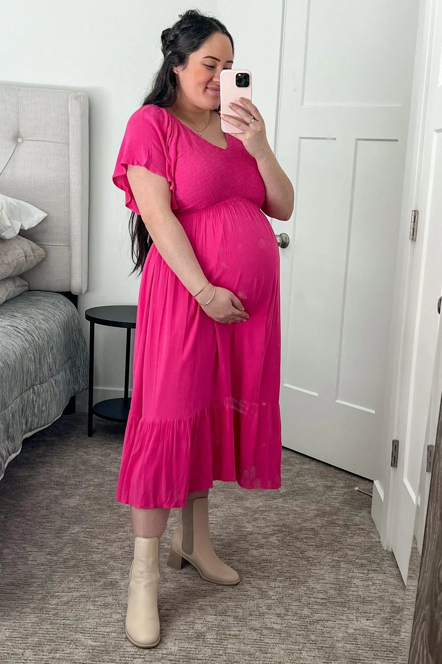PinkBlush Fuchsia Smocked Ruffle Maternity Dress - 