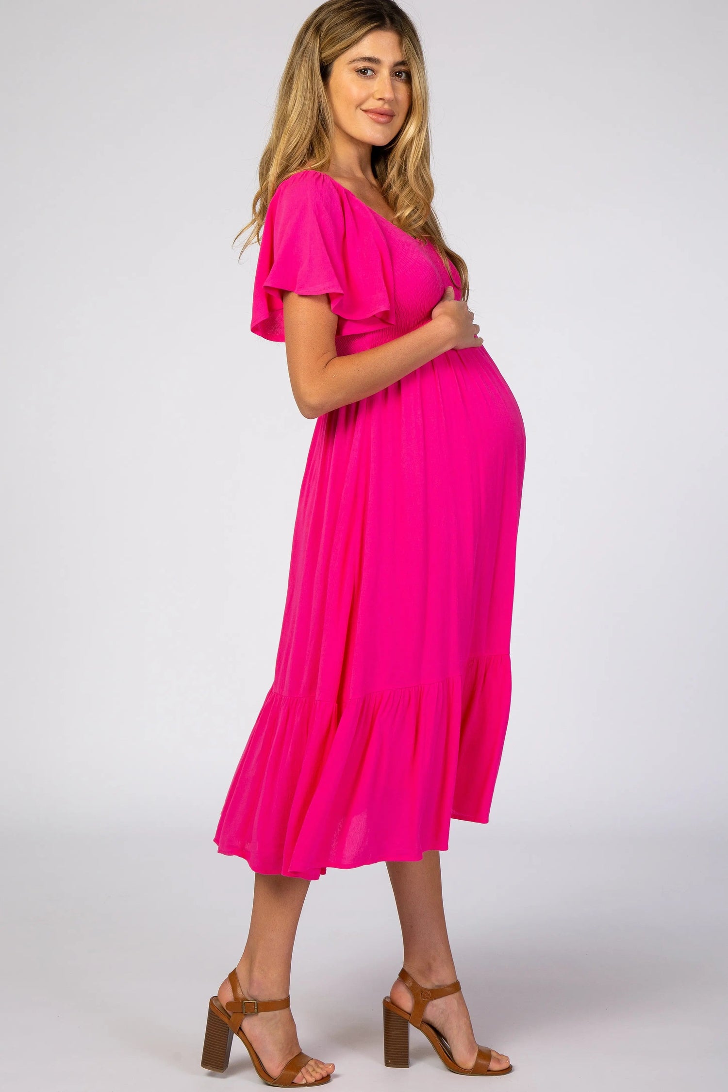 PinkBlush Fuchsia Smocked Ruffle Maternity Dress - 