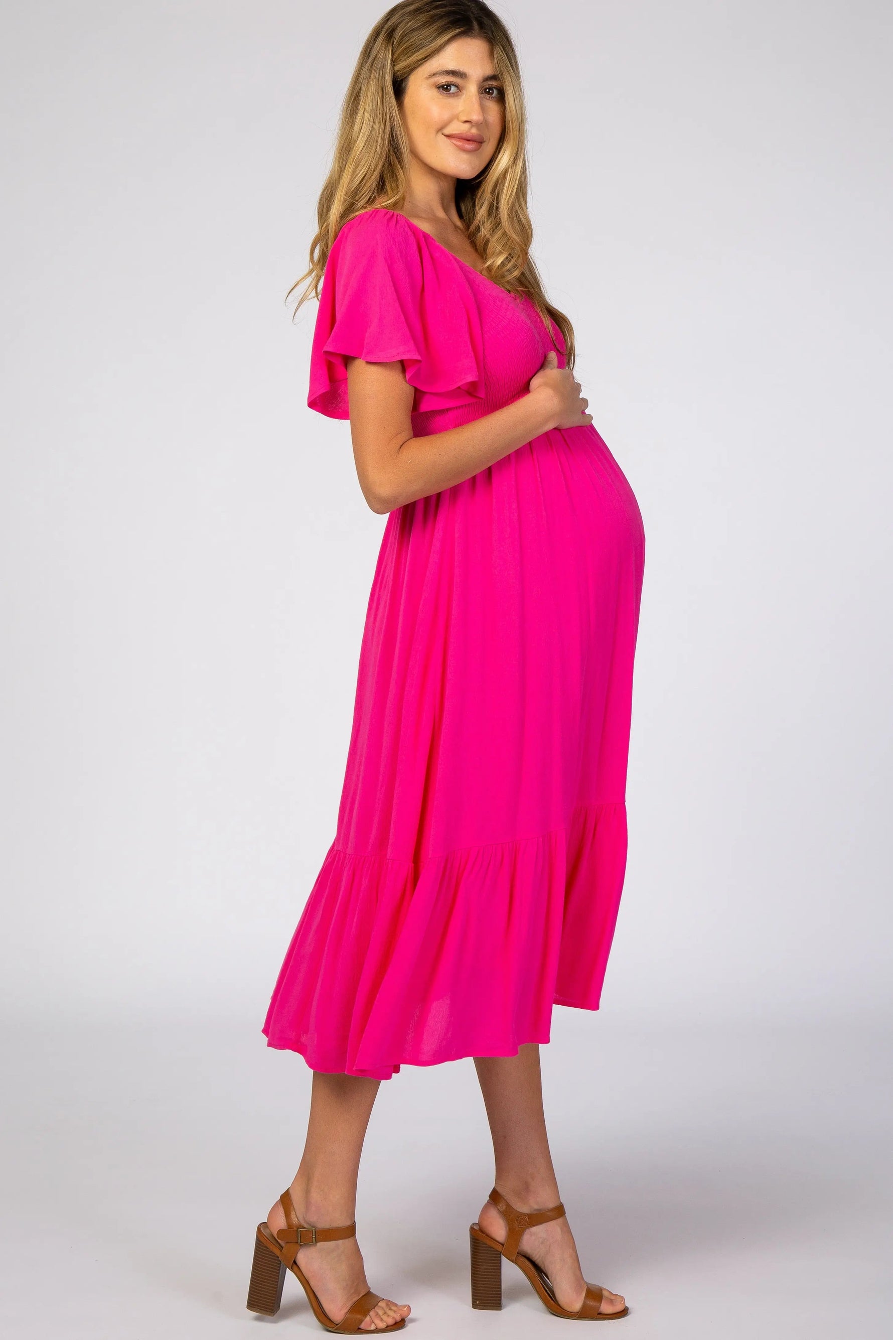 PinkBlush Fuchsia Smocked Ruffle Maternity Dress - 