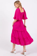 PinkBlush Fuchsia Smocked Ruffle Tiered Midi Dress - 
