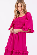 PinkBlush Fuchsia Smocked Ruffle Tiered Midi Dress - 