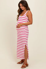 PinkBlush Fuchsia Striped Sleeveless Side Slit Maternity Maxi Dress - 
