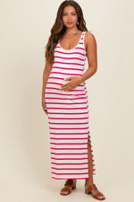 PinkBlush Fuchsia Striped Sleeveless Side Slit Maternity Maxi Dress - 