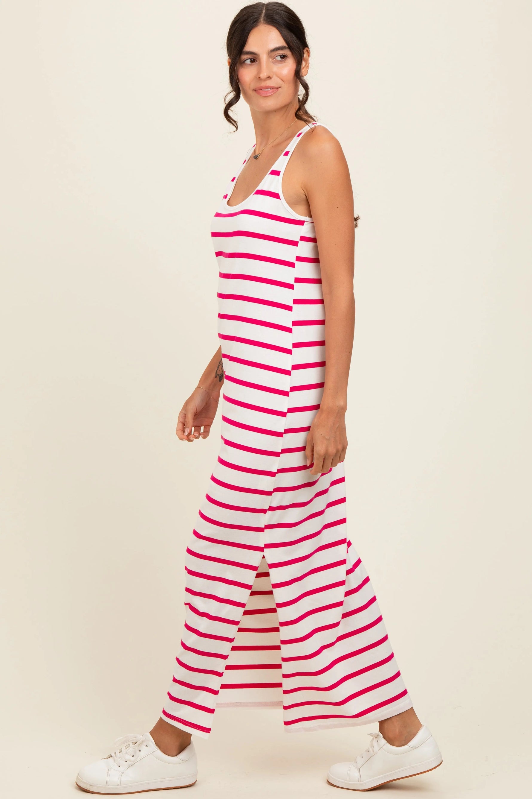 PinkBlush Fuchsia Striped Sleeveless Side Slit Maxi Dress - 