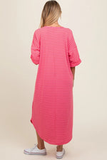 PinkBlush Fuchsia Striped Terry Maxi Dress with Comfortable Fit for Expecting Mothers - 