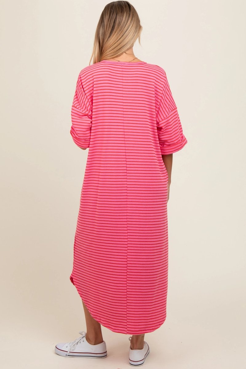 PinkBlush Fuchsia Striped Terry Maxi Dress with Comfortable Fit for Expecting Mothers - 