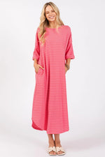 PinkBlush Fuchsia Striped Terry Maxi Dress with Comfortable Fit for Expecting Mothers - 