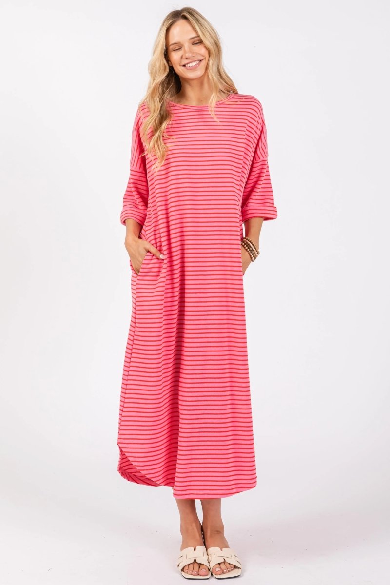 PinkBlush Fuchsia Striped Terry Maxi Dress with Comfortable Fit for Expecting Mothers - 