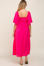 PinkBlush Fuchsia Textured Dot Front Tie Ruffle Sleeve Maternity Midi DressEveretts Place