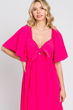 PinkBlush Fuchsia Textured Dot Front Tie Ruffle Sleeve Midi DressEveretts Place