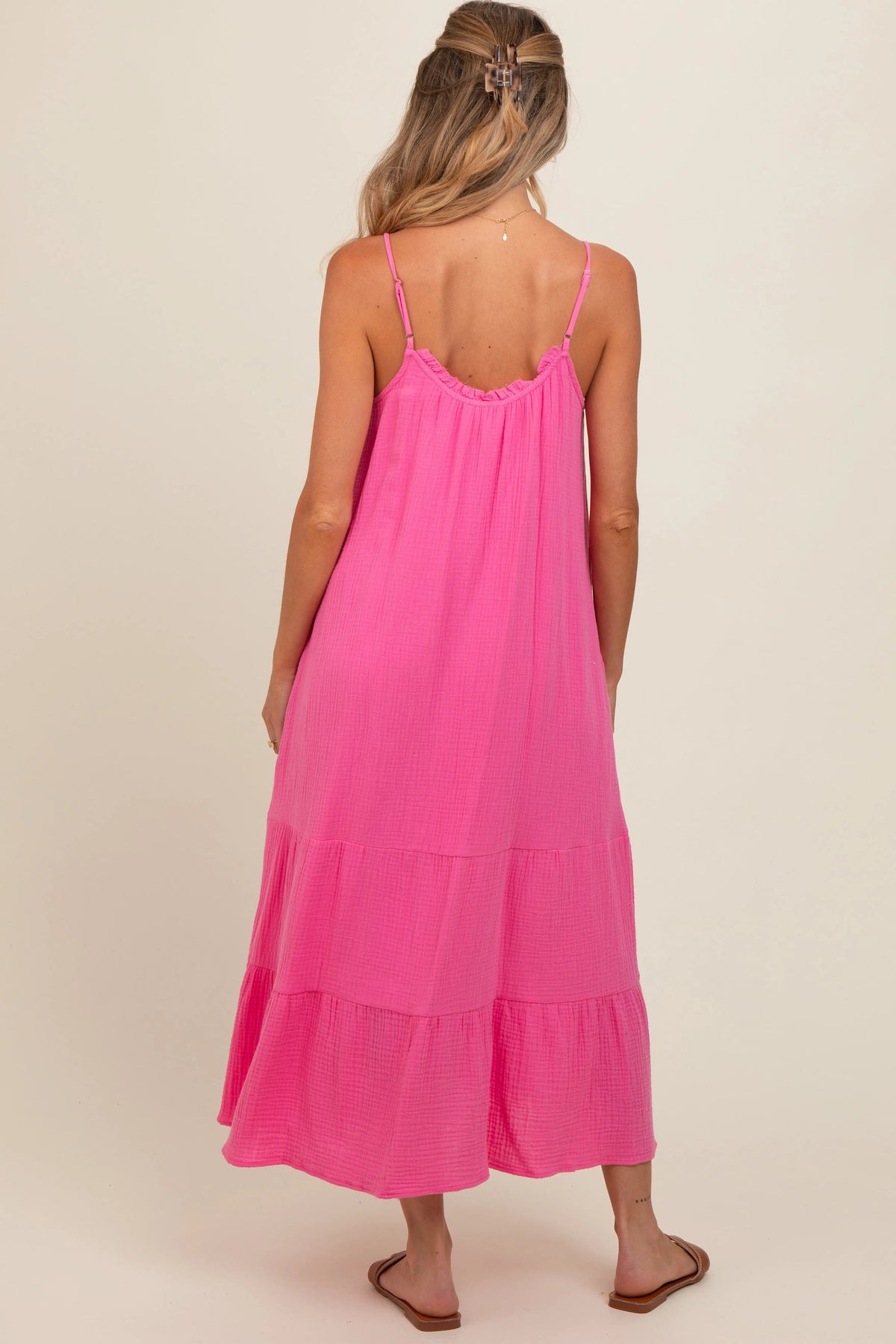 PinkBlush Fuchsia Tiered Hem Maternity Midi Dress - 