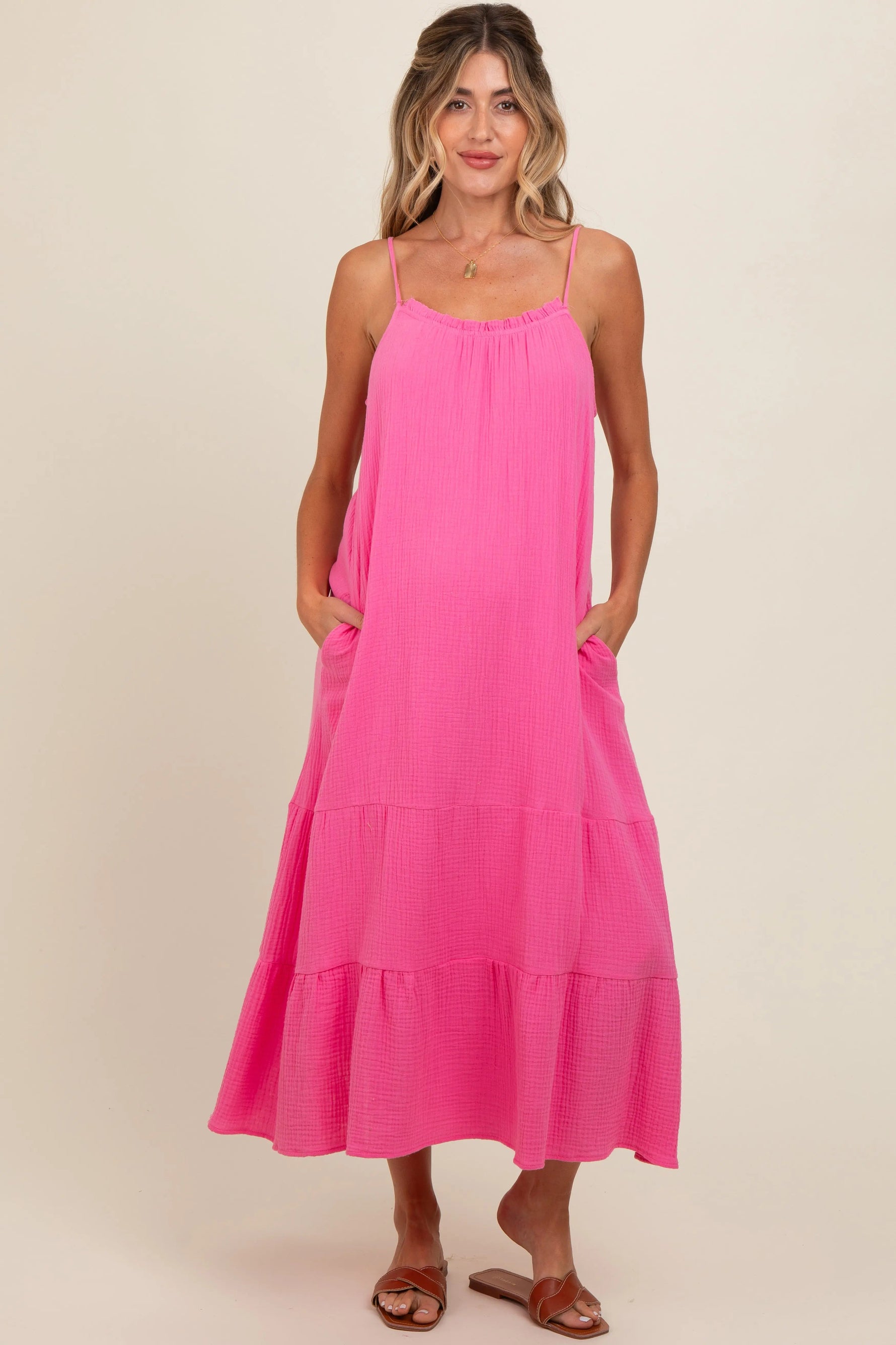 PinkBlush Fuchsia Tiered Hem Maternity Midi Dress - 