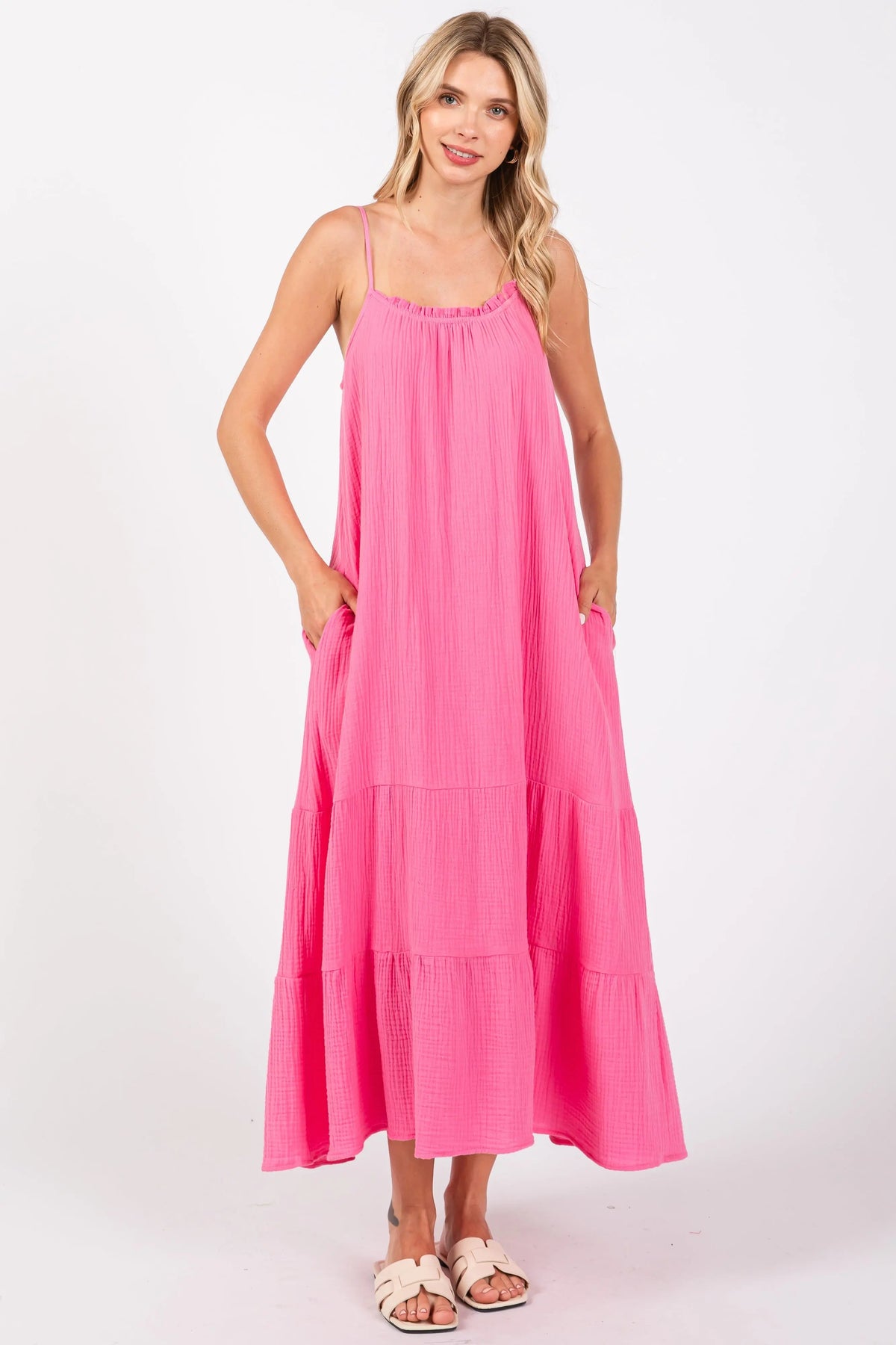 PinkBlush Fuchsia Tiered Hem Maternity Midi Dress - 