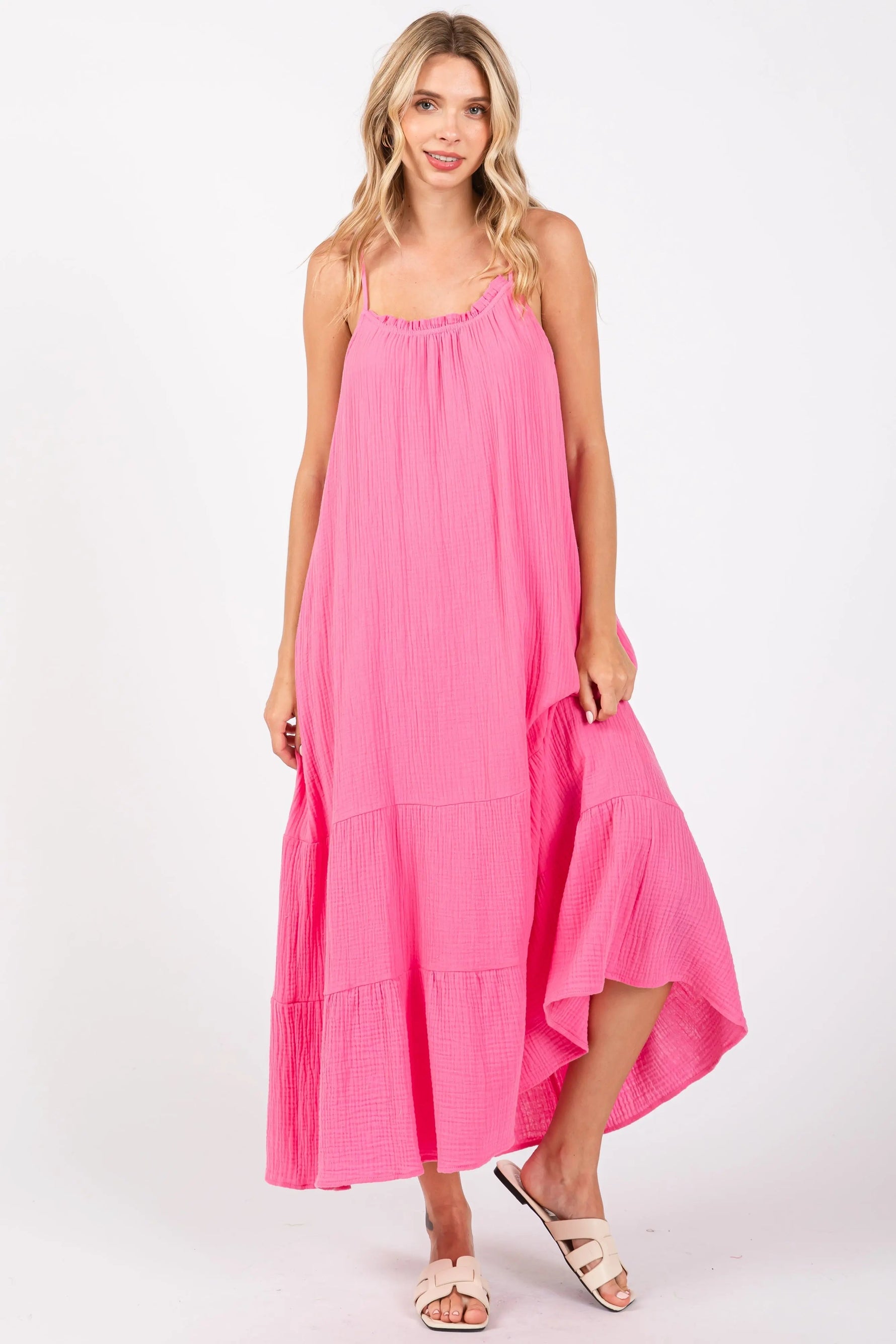 PinkBlush Fuchsia Tiered Hem Midi Dress - 