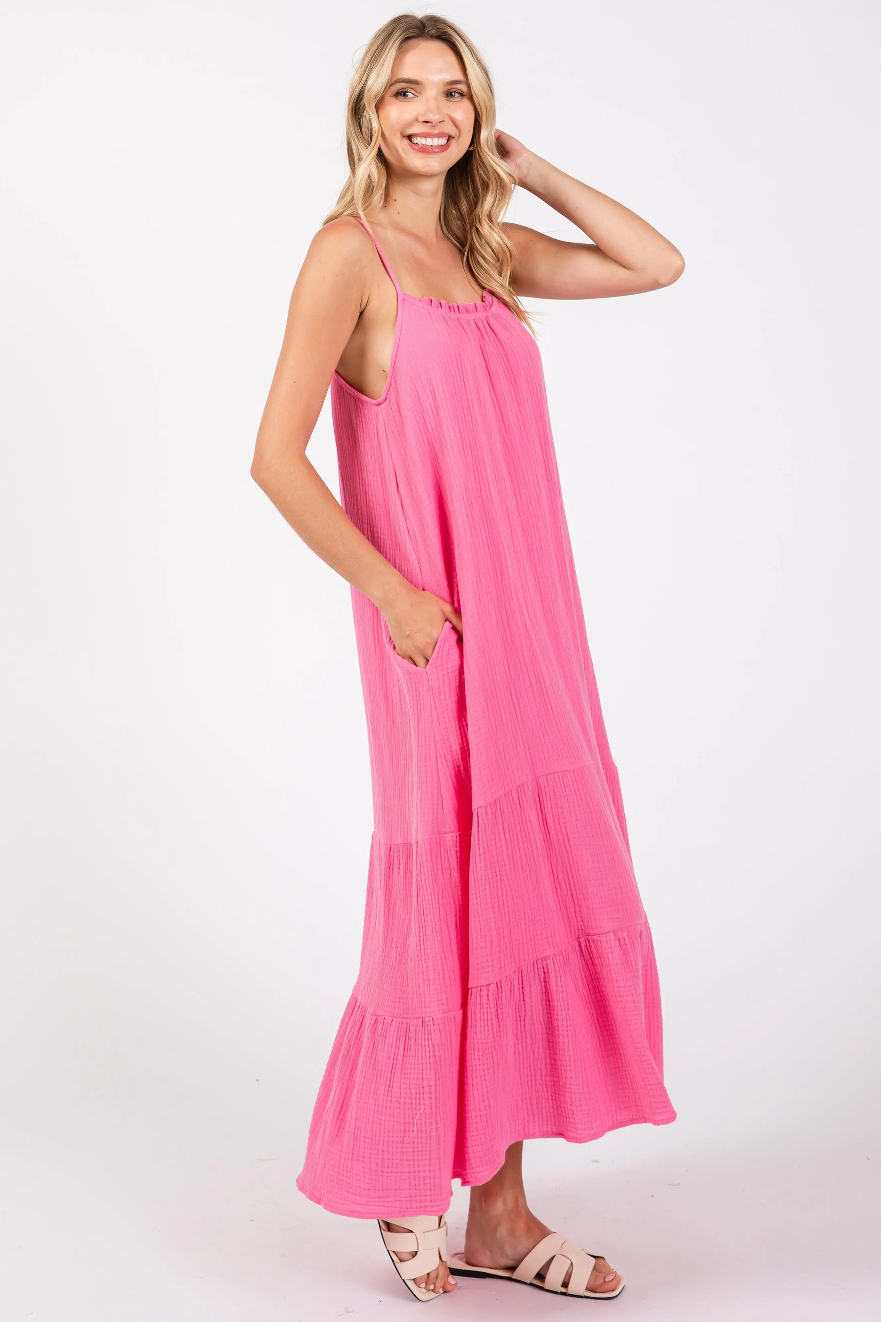 PinkBlush Fuchsia Tiered Hem Midi Dress - 