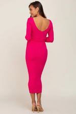 PinkBlush Fuchsia V - Neck Long Sleeve Fitted Maternity Maxi Dress - 