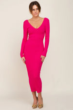 PinkBlush Fuchsia V - Neck Long Sleeve Fitted Maternity Maxi Dress - 