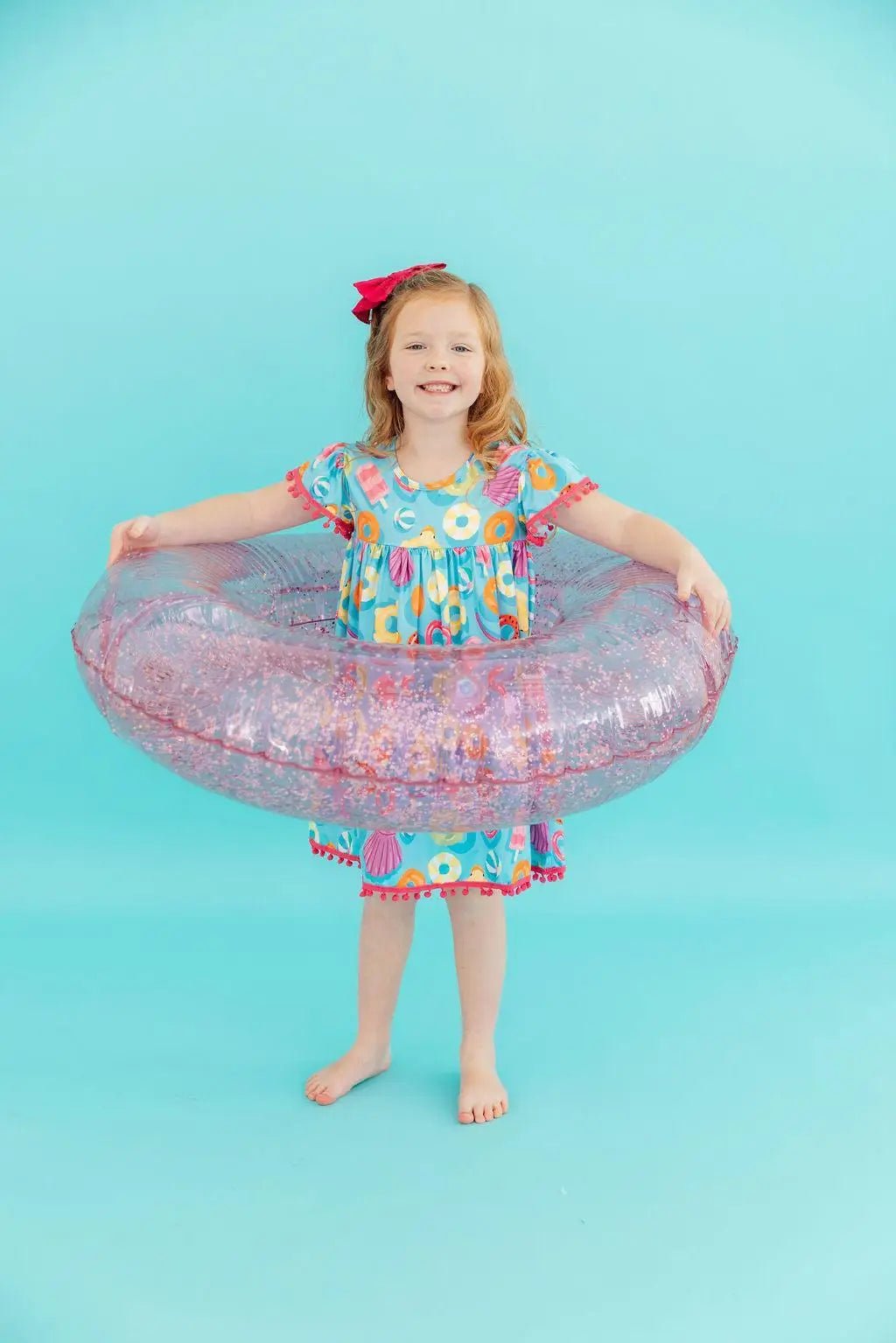 Fun Floaties Pom Pom Dress - Pink, Facial expression, Smile, Dress, Child | Everetts Place