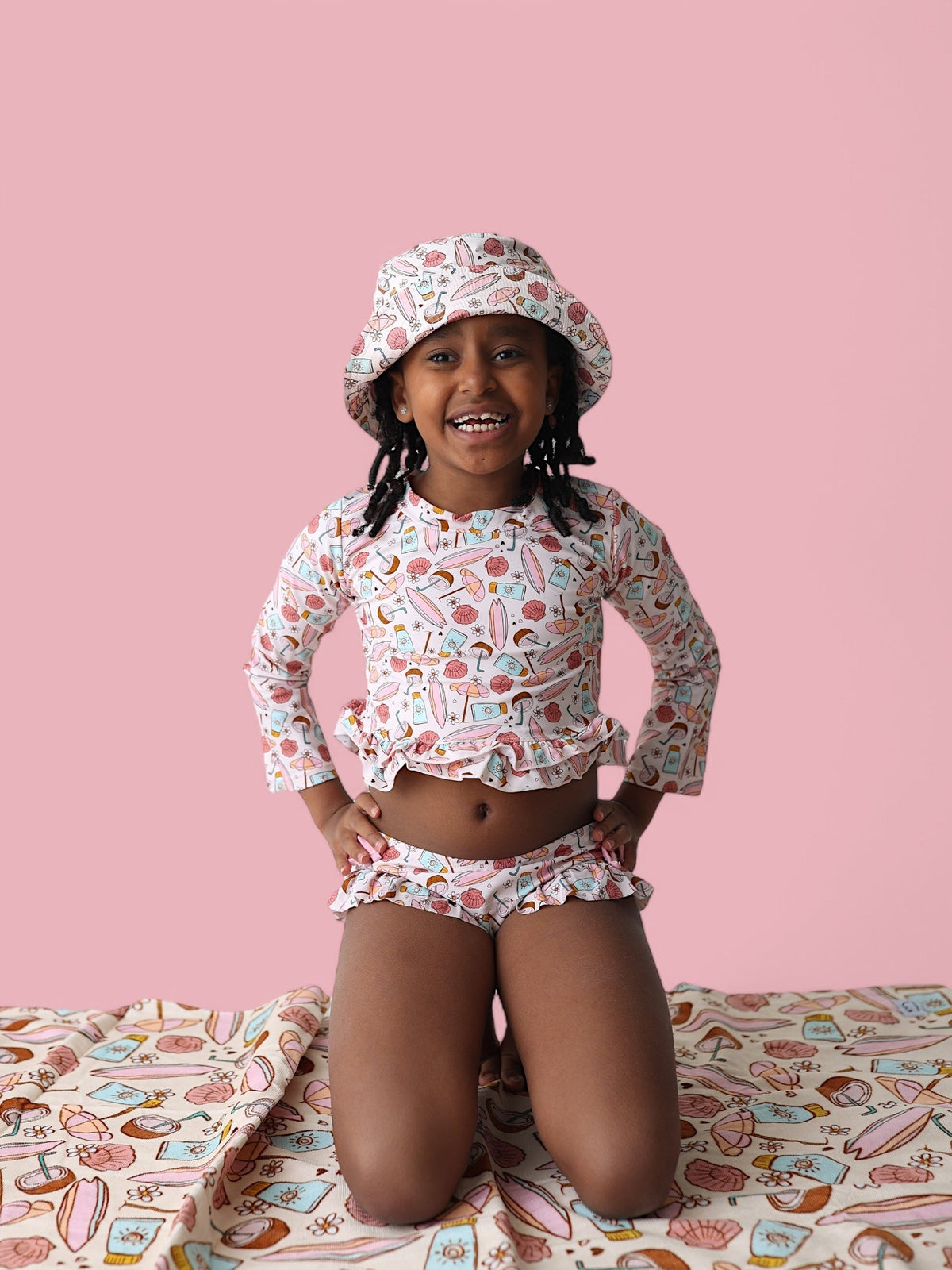DREAM BIG LITTLE CO FUN IN THE SUN DREAM TWO - PIECE RASH GUARD RUFFLE SWIM SUITEveretts Place