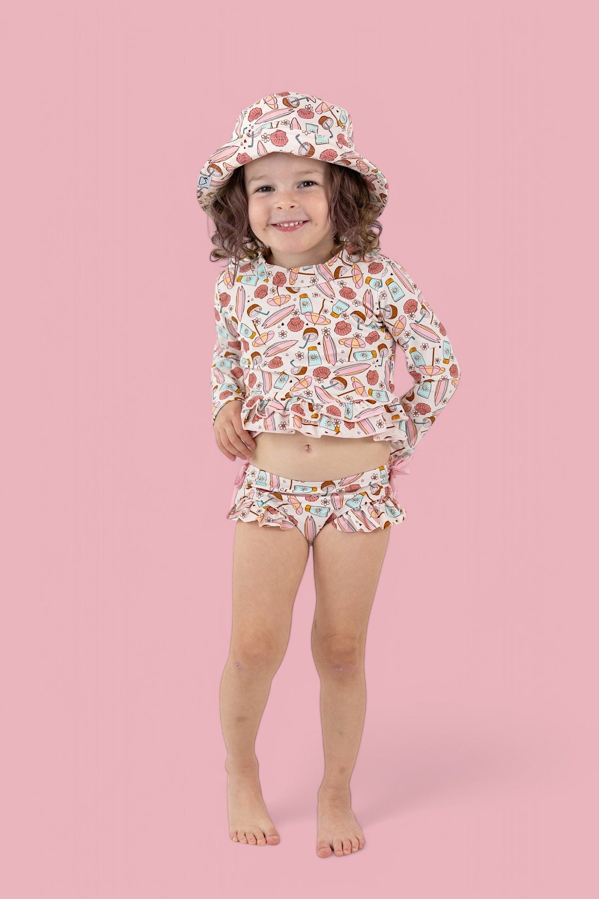 DREAM BIG LITTLE CO FUN IN THE SUN DREAM TWO - PIECE RASH GUARD RUFFLE SWIM SUITEveretts Place