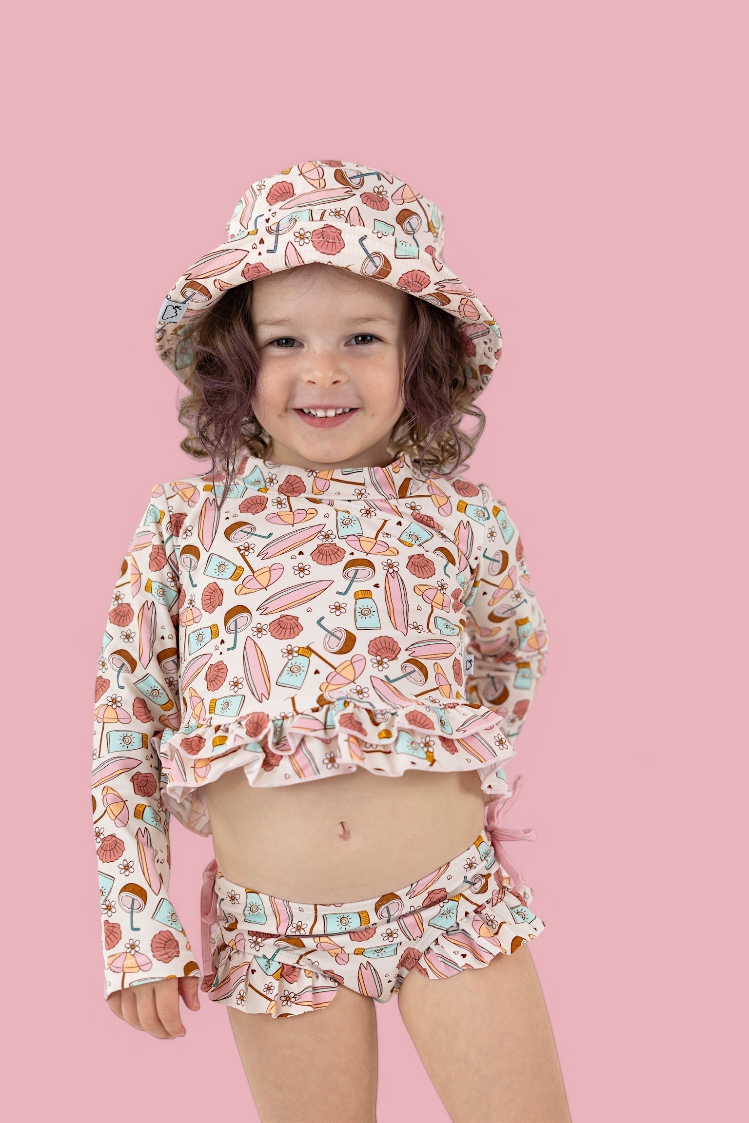 DREAM BIG LITTLE CO FUN IN THE SUN DREAM TWO - PIECE RASH GUARD RUFFLE SWIM SUITEveretts Place
