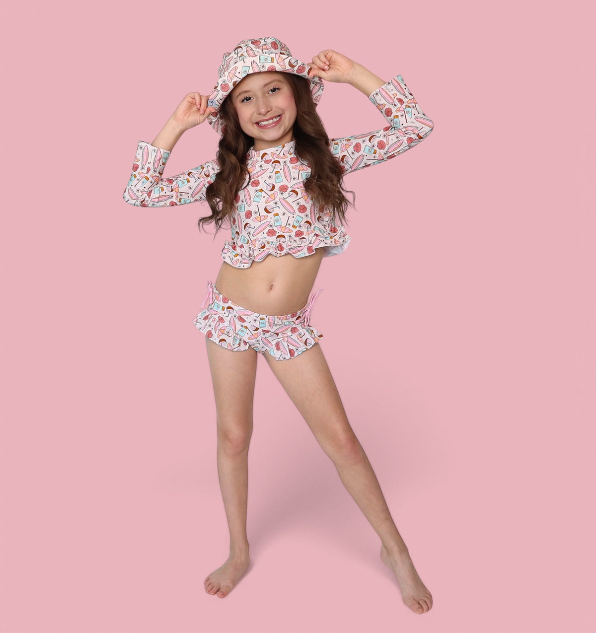 DREAM BIG LITTLE CO FUN IN THE SUN DREAM TWO - PIECE RASH GUARD RUFFLE SWIM SUITEveretts Place