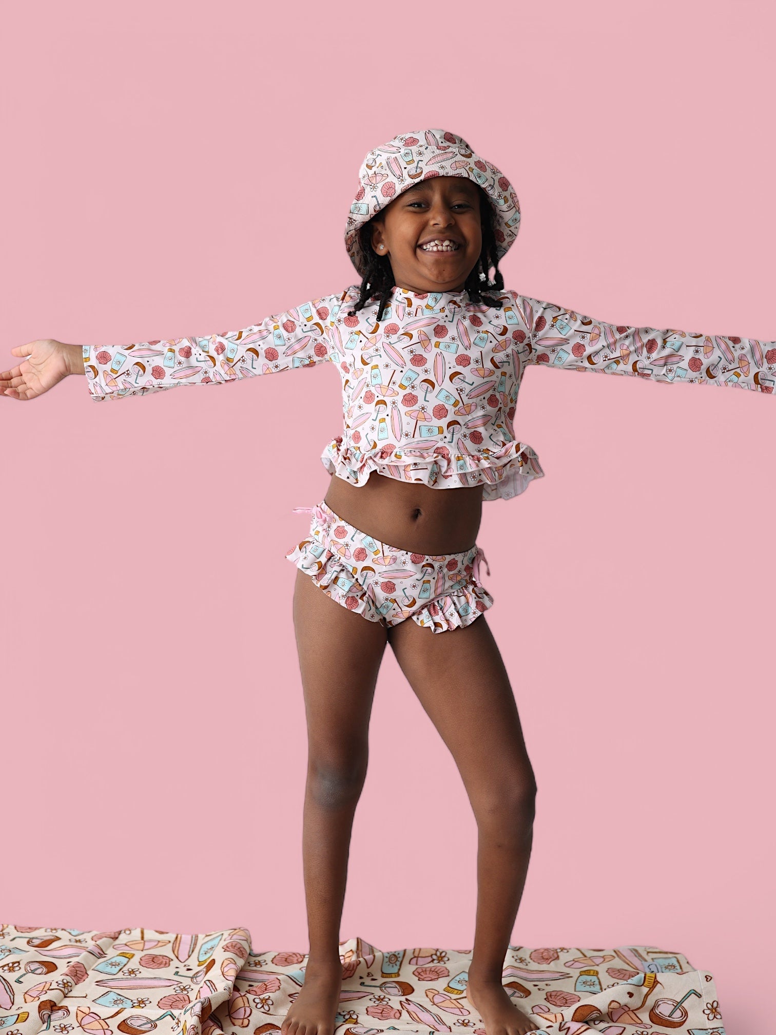 DREAM BIG LITTLE CO FUN IN THE SUN DREAM TWO - PIECE RASH GUARD RUFFLE SWIM SUITEveretts Place