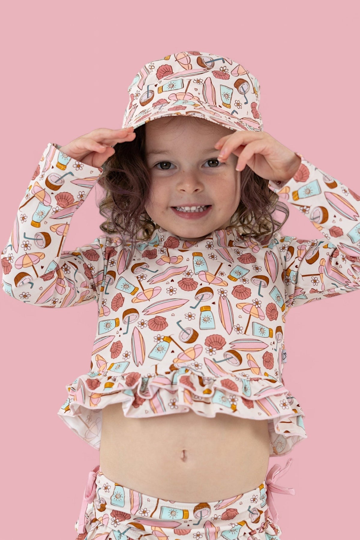 DREAM BIG LITTLE CO FUN IN THE SUN DREAM TWO - PIECE RASH GUARD RUFFLE SWIM SUITEveretts Place