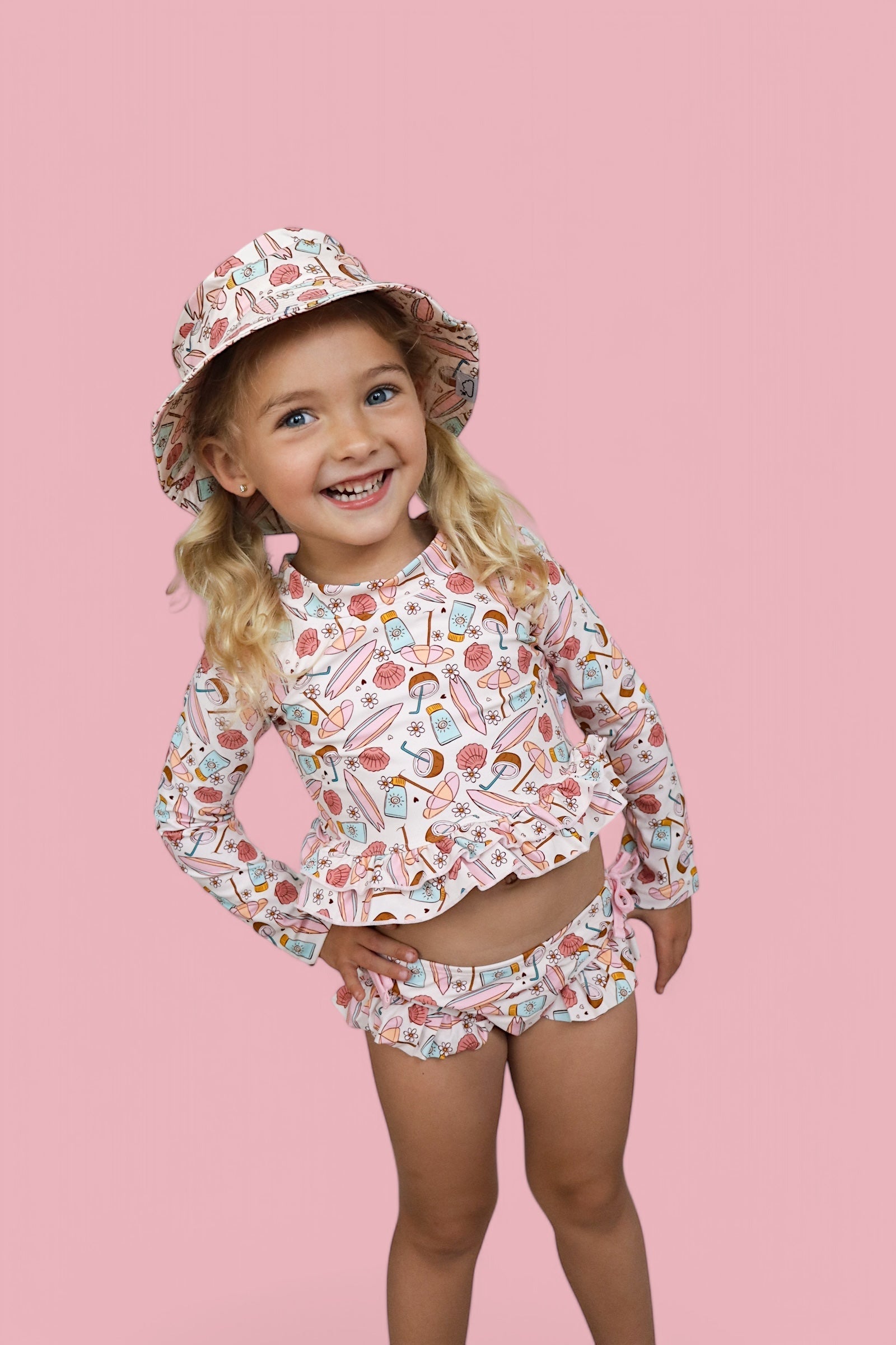 DREAM BIG LITTLE CO FUN IN THE SUN DREAM TWO - PIECE RASH GUARD RUFFLE SWIM SUITEveretts Place