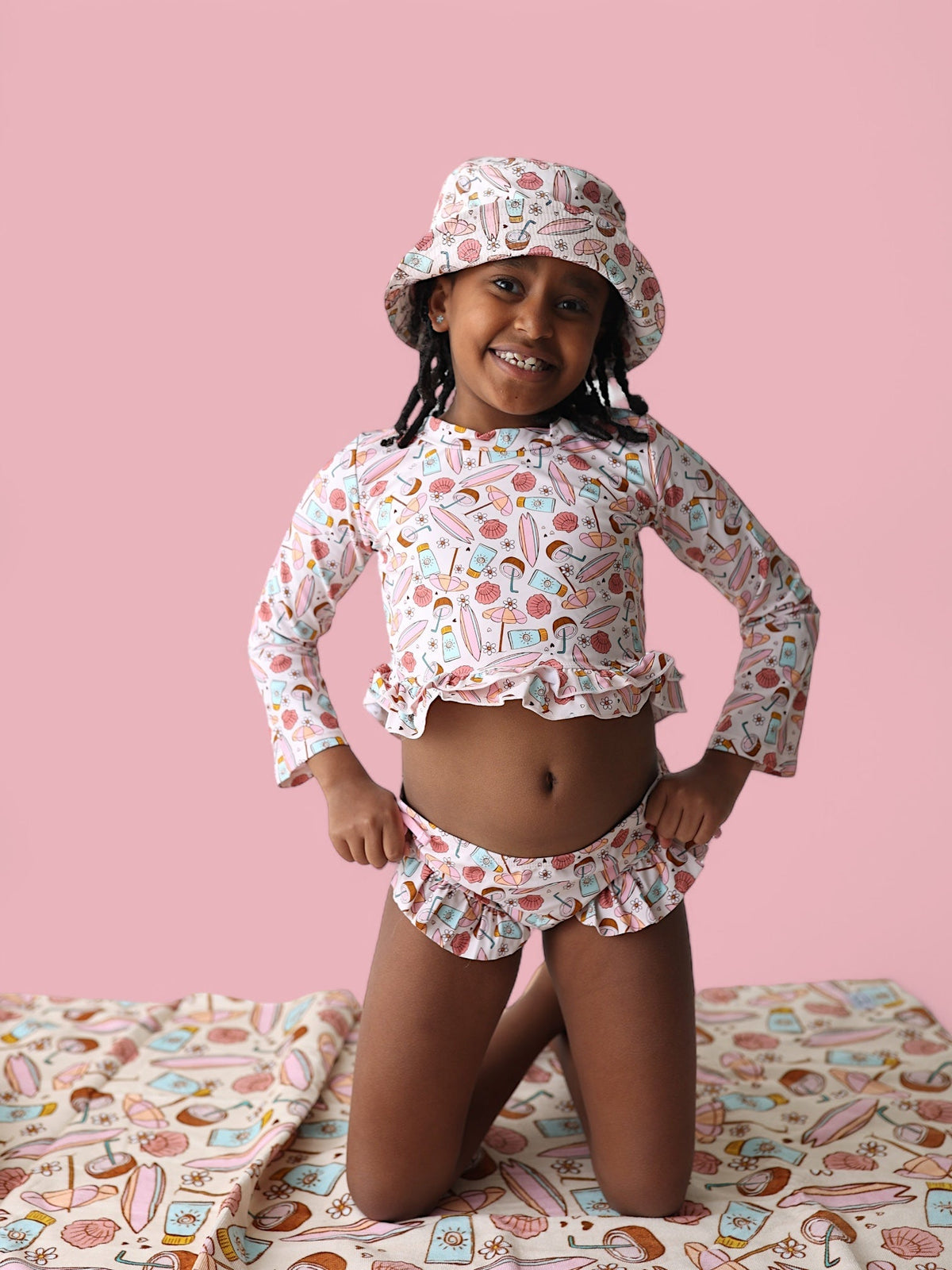 DREAM BIG LITTLE CO FUN IN THE SUN DREAM TWO - PIECE RASH GUARD RUFFLE SWIM SUITEveretts Place
