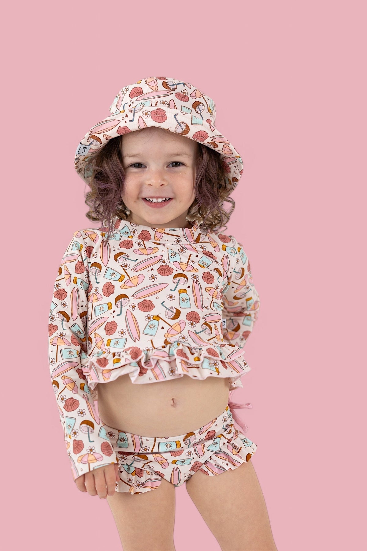 DREAM BIG LITTLE CO FUN IN THE SUN DREAM TWO - PIECE RASH GUARD RUFFLE SWIM SUITEveretts Place