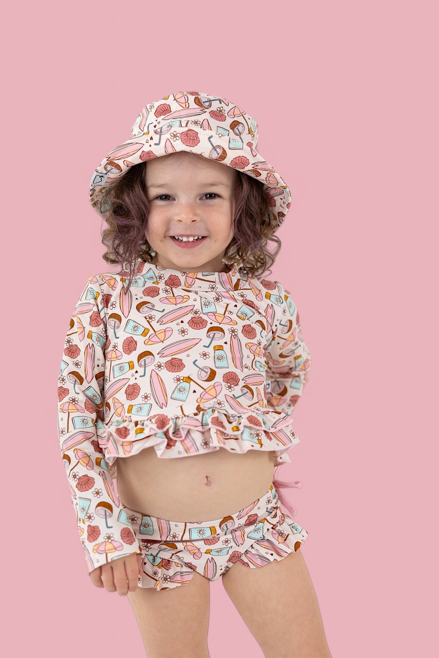 DREAM BIG LITTLE CO FUN IN THE SUN DREAM TWO - PIECE RASH GUARD RUFFLE SWIM SUITEveretts Place